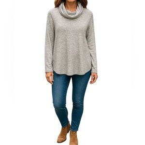 Pure Jill Cotton Textured Gray Cowl Neck Neutral Lightweight Sweater Women Sz XL